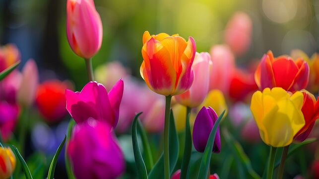 Colorful tulip garden in spring : Generative AI
