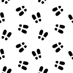 Double footprints shoes black vector seamless pattern. Step, footstep, track background, wallpaper, print, textile, fabric, wrapping paper, packaging design	