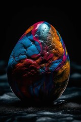 AI-generated illustration of a uniquely crafted rock with colorful design on a black background