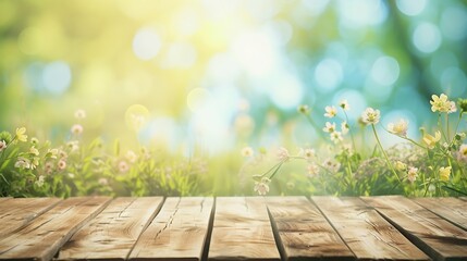 spring background with wooden planks : Generative AI