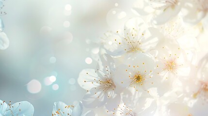 Spring border background with white blossom : Generative AI - obrazy, fototapety, plakaty