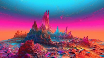AI generated illustration of a surreal landscape in vivid colors a psychedelic atmosphere