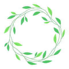 Floral round frame with small green leaves. Cute spring wreath. Botanical decor for design, card. Design for 8 march, easter. 