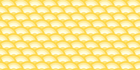 Sunny Scallops, a vibrant pattern of overlapping scalloped shapes in cheerful yellow, evoking a sunny and bright atmosphere
