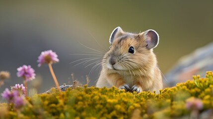 AI-generated illustration of An adorable mouse perched atop a bed of lush green grass.