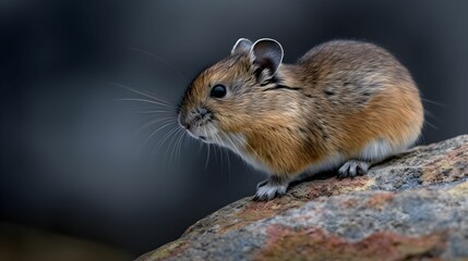 AI generated illustration of a small American pika on a rock on a blurred background