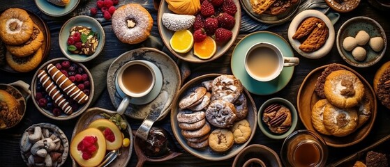 AI generated illustration of a healthy and balanced breakfast spread - obrazy, fototapety, plakaty