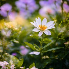 AI generated illustration of vibrant wildflowers growing in a green garden