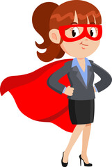 Business Woman Cartoon Character SuperHero. Vector Illustration Flat Design Isolated On Transparent Background