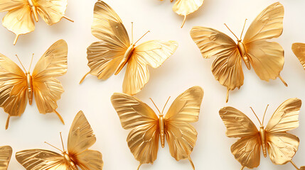 gold butterfiles on white background