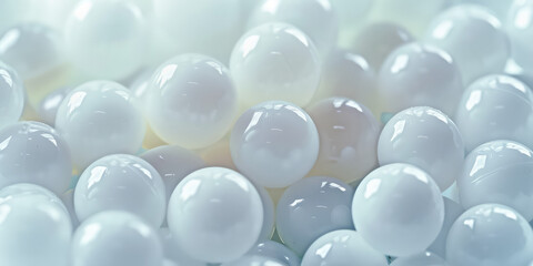Abstract geometric background with glossy white spheres, neutral presentation backdrop. 3D Render illustration of White Spheres. 