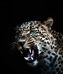 AI generated illustration of a beautiful leopard with striking blue eyes