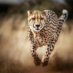 AI generated cheetah running across a sweeping open countryside