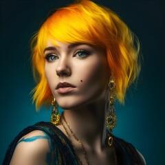 Fototapeta premium AI generated illustration of a confident young woman with yellow hair and unique jewelry