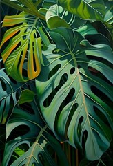 AI generated illustration of a vibrant painting of green leaves