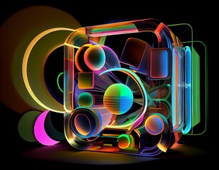 a lit object with different colors on a black background,