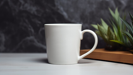 Blank white cup on table and copy space