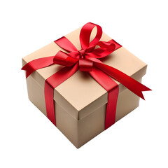 Fototapeta premium White Gift box with red ribbon isolated on transparent background
