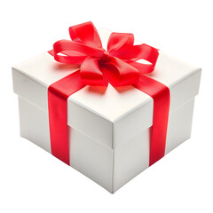 Obraz premium White Gift box with red ribbon isolated on transparent background