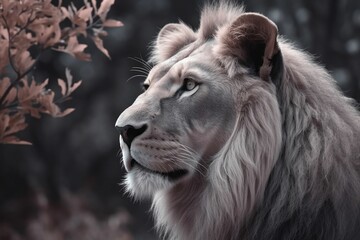 Majestic white lion, gazing off to the side with a regal expression - AI generated