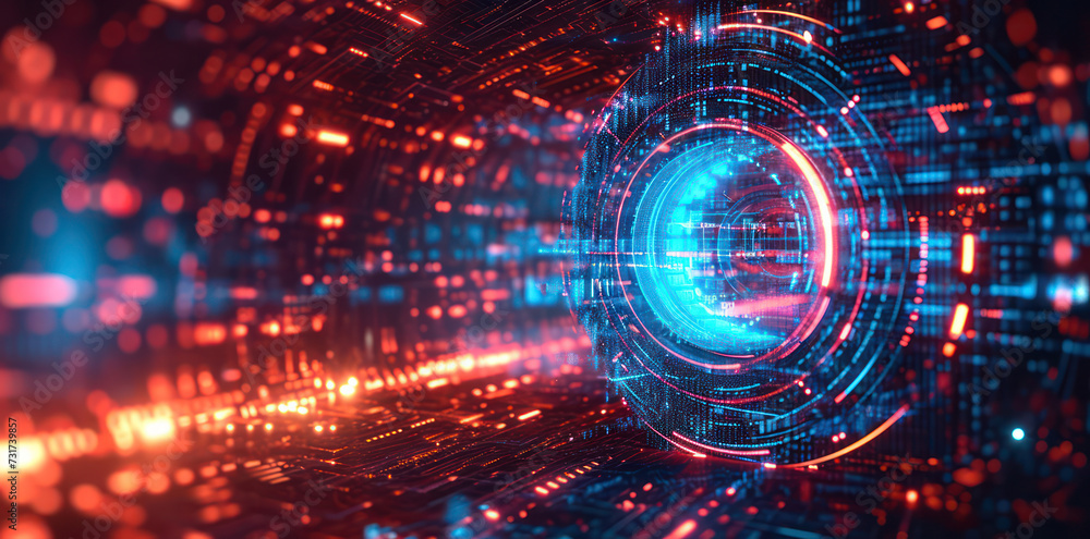 Wall mural abstract digital networking: a futuristic cyber matrix of glowing blue circuits.
