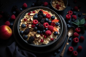 AI generated bowl with oatmeal and various fruits and nuts