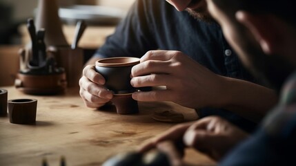 Fototapeta na wymiar AI generated illustration of the hands of a person making an artisan handmade ceramic bowl