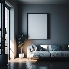 AI generated illustration of a cozy living room boasts a subtle grey color scheme