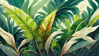 Papier Peint Lavable Crâne aquarelle Retro Poster Background of Tropical plants