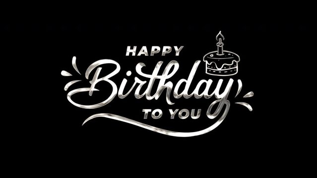 happy birthday text animation in white color on transparent background. 4K Video birthday card. Luxury. easy put to any video.