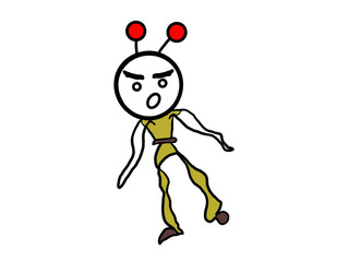 A funny cartoon character with a shocked face wearing a green shirt and a red antenna on his head. Funny cartoon characters on white background.