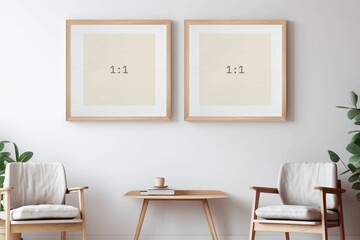 Cozy living room with an ornamental frame decorating the wall, AI-generated.