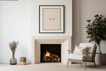 Cozy living room with an ornamental frame decorating the wall, AI-generated.