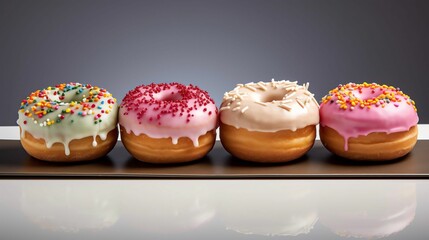 Obraz na płótnie Canvas Array of delicious colorful doughnuts, AI-generated.