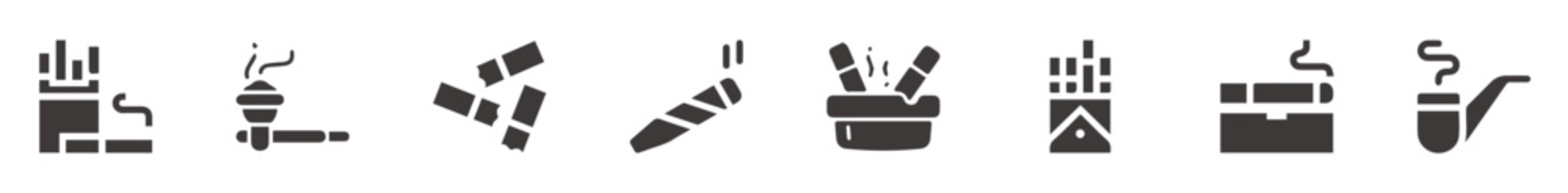 Various Cigars and cigarette icons set. A collection of flat style icons of Cigarette.