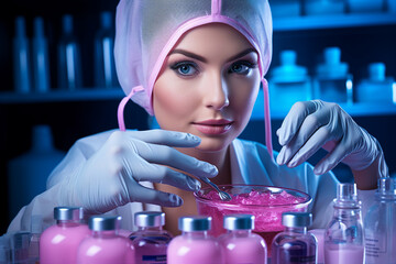 Generative AI picture of professional scientist working in beauty industry testing new cosmetics