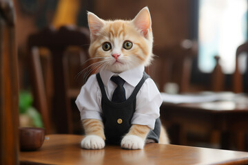 Generative ai photography of funny cute animal pet studying at school sitting in a classroom