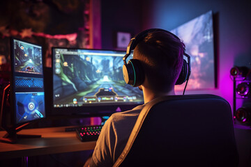 Generative AI picture playing video games concept gaming addiction