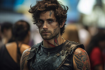Young and strong handsome male warrior in medieval armor created with generative AI