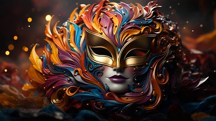 Gordijnen A brightly colored carnival mask suitable for a masquerade, especially for Mardi Gras festivities © Alina