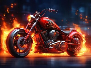 Inferno Rides: Classic Chopper Motorbike Commands Attention with Fiery Flare