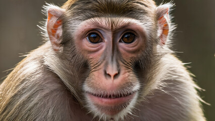 monkey with a very large face and a very long nose, photography portrait 