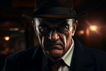 Generative AI portrait image of a confident senior man professional boss isolated on dark background