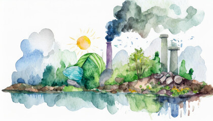 Pollution Concept Watercolor Style
