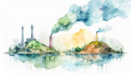 Pollution Concept Watercolor Style