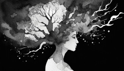 Watercolor image of a young person with depression, conceptual image
