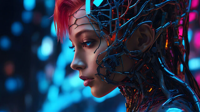 In a futuristic fantasy, a stylish redhead model exudes modern glamour, posing with confidence and allure in a contemporary urban setting.