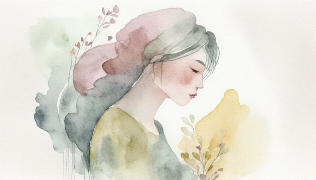 Watercolor image of a young person with depression, conceptual image