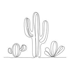 Continuous single line Cactus outline drawing vector art illustration isolated design on white Background.