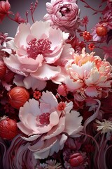 AI-generated illustration of a cluster of pastel pink flowers and buds